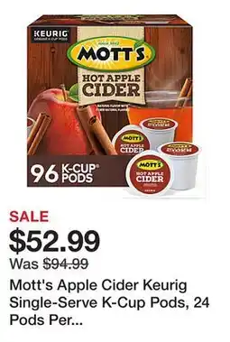 Office Depot Mott's Apple Cider Keurig Single-Serve K-Cup Pods, 24 Pods Per Pack, Case Of 4 Packs offer