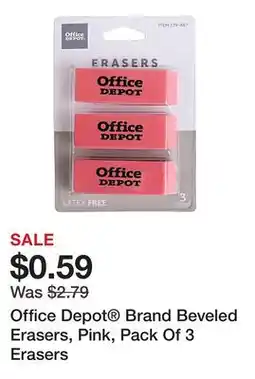 Office Depot Office Depot Brand Beveled Erasers, Pink, Pack Of 3 Erasers offer