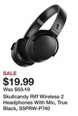 Office Depot Skullcandy Riff Wireless 2 Headphones With Mic, True Black, S5PRW-P740 offer