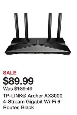 Office Depot TP-LINK Archer AX3000 4-Stream Gigabit Wi-Fi 6 Router, Black offer