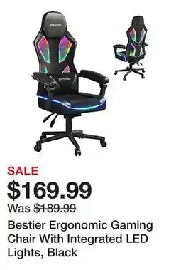 Office Depot Bestier Ergonomic Gaming Chair With Integrated LED Lights, Black offer