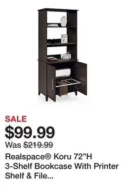 Office Depot Realspace Koru 72H 3-Shelf Bookcase With Printer Shelf & File Storage, Espresso Oak offer
