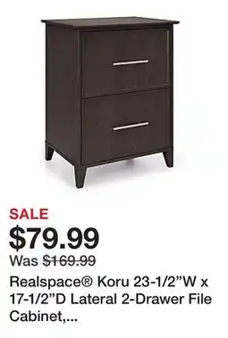 Office Depot Realspace Koru 23-1/2W x 17-1/2D Lateral 2-Drawer File Cabinet, Espresso Oak, BIFMA Compliant offer