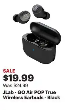 Best Buy JLab - GO Air POP True Wireless Earbuds - Black offer