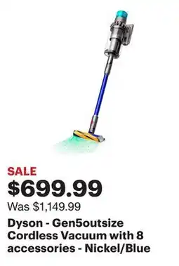 Best Buy Dyson - Gen5outsize Cordless Vacuum with 8 accessories - Nickel/Blue offer