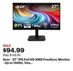 Best Buy Acer - 27 IPS Full HD AMD FreeSync Monitor - Up to 144Hz, 1ms (HDMI, VGA) - Black offer