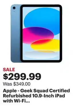 Best Buy Apple - Geek Squad Certified Refurbished 10.9-Inch iPad with Wi-Fi - 64GB - Blue offer