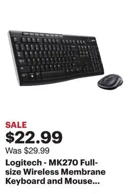 Best Buy Logitech - MK270 Full-size Wireless Membrane Keyboard and Mouse Bundle for PC - Black offer