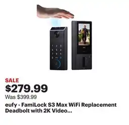 Best Buy eufy - FamiLock S3 Max WiFi Replacement Deadbolt with 2K Video Doorbell and Palm Scanner - Gray offer