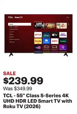 Best Buy TCL - 55 Class S-Series 4K UHD HDR LED Smart TV with Roku TV (2026) offer