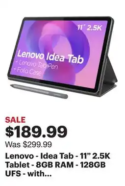 Best Buy Lenovo - Idea Tab - 11 2.5K Tablet - 8GB RAM - 128GB UFS - with Tab Pen and Folio Case - Luna Grey offer