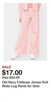 Old Navy Old Navy Foldover Jersey Knit Wide-Leg Pants for Girls offer