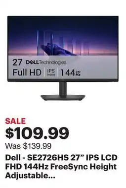 Best Buy Dell - SE2726HS 27 IPS LCD FHD 144Hz FreeSync Height Adjustable Monitor (HDMI, USB) - Black offer