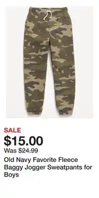 Old Navy Old Navy Favorite Fleece Baggy Jogger Sweatpants for Boys offer