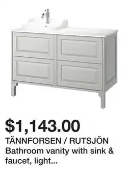 Ikea TÄNNFORSEN / RUTSJÖN Bathroom vanity with sink & faucet, light gray/white marble effect offer