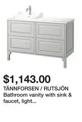 Ikea TÄNNFORSEN / RUTSJÖN Bathroom vanity with sink & faucet, light gray/white marble effect offer