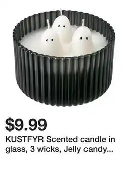 Ikea KUSTFYR Scented candle in glass, 3 wicks, Jelly candy ghost/black/white offer