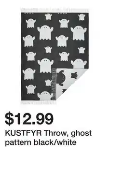 Ikea KUSTFYR Throw, ghost pattern black/white offer