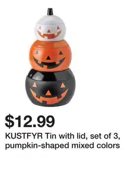 Ikea KUSTFYR Tin with lid, set of 3, pumpkin-shaped mixed colors offer