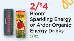 Heinen's Bloom Sparkling Energy or Ardor Organic Energy Drinks offer