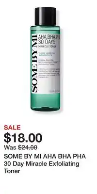Ulta Beauty SOME BY MI AHA BHA PHA 30 Day Miracle Exfoliating Toner offer