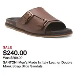 Marshalls SANTONI Men's Made In Italy Leather Double Monk Strap Slide Sandals offer