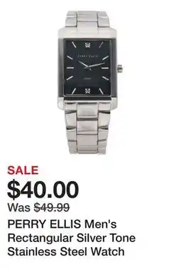 Marshalls PERRY ELLIS Men's Rectangular Silver Tone Stainless Steel Watch offer