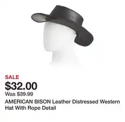 Marshalls AMERICAN BISON Leather Distressed Western Hat With Rope Detail offer