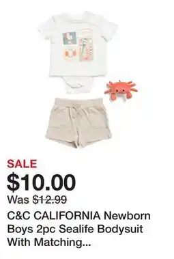 Marshalls C&C CALIFORNIA Newborn Boys 2pc Sealife Bodysuit With Matching Shorts Set And Rattle offer
