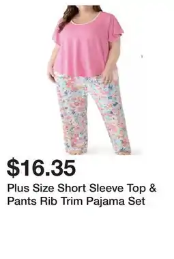 Belk Plus Size Short Sleeve Top & Pants Rib Trim Pajama Set offer