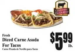 Baja Ranch Certified Angus Beef Fresh Diced Carne Asada For Tacos offer