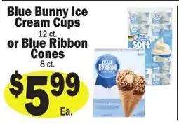 Sellers Bros Blue Bunny ice cream cups or blue ribbon cones offer