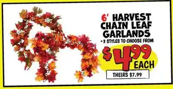 Ollie's 6' HARVEST CHAIN LEAF GARLANDS offer