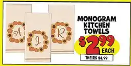 Ollie's MONOGRAM KITCHEN TOWELS offer