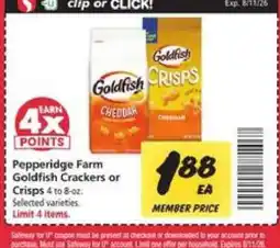 Safeway Pepperidge Farm Goldfish Crackers or Crisps offer