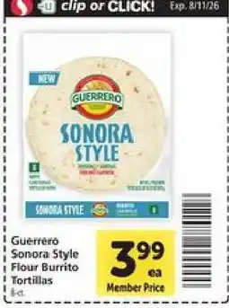 Safeway Guerrero Sonora Style Flour Burrito Tortillas offer