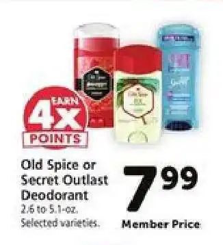 Safeway Old Spice or Secret Outlast Deodorant offer
