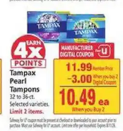 Safeway Tampax Pearl Tampons offer