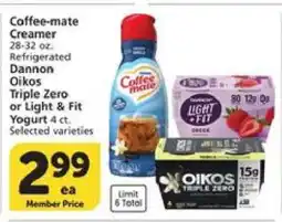 Albertsons Coffee-mate Creamer, Dannon Oikos Triple Zero or Light & Fit Yogurt offer