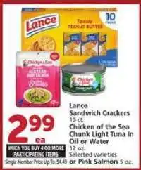 Albertsons Lance Sandwich Crackers / Chicken of the Sea Tuna or Pink Salmon offer