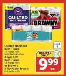 Albertsons Quilted Northern Bath Tissue / Angel Soft Bath Tissue / Brawny 3 Ply Paper Towels offer