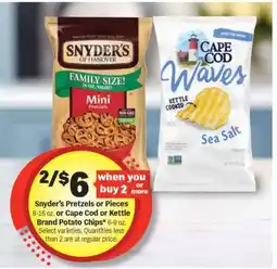 Meijer Snyder's Pretzels or Pieces / Cape Cod or Kettle Brand Potato Chips offer