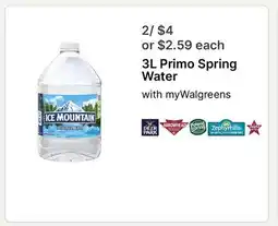 Walgreens 3L Primo Spring Water offer