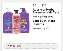 Walgreens Aussie or Herbal Essences Hair Care offer