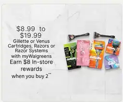 Walgreens Gillette or Venus Cartridges, Razors or Razor Systems offer
