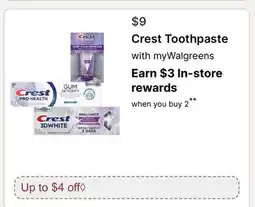 Walgreens Crest Toothpaste offer