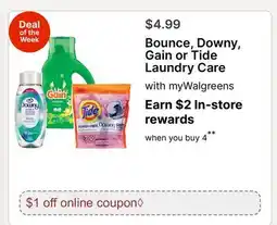 Walgreens Bounce, Downy, Gain or Tide Laundry Care offer