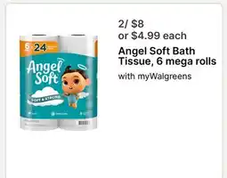 Walgreens Angel Soft Bath Tissue, 6 mega rolls offer