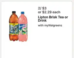 Walgreens Lipton Brisk Tea or Drink offer