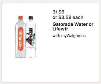 Walgreens Gatorade Water or Lifewtr offer